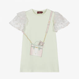 AIGNER-Girls Green Bag Print Cotton Dress | Childrensalon