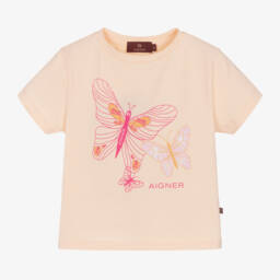 AIGNER-Girls Orange Cotton Butterfly T-Shirt | Childrensalon