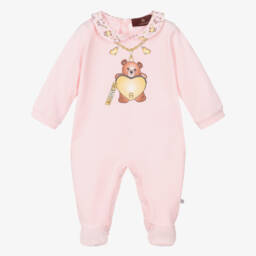 AIGNER-Girls Pale Pink Pima Cotton Teddy Babygrow | Childrensalon