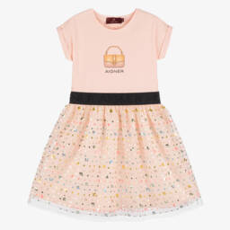 AIGNER-Girls Pink Cotton & Tulle Dress | Childrensalon