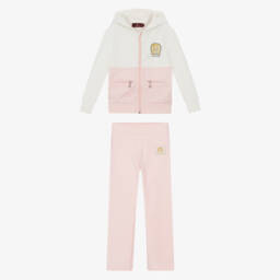 AIGNER-Girls Pink & Ivory Cotton Tracksuit | Childrensalon