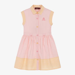 AIGNER-Girls Striped Pink Cotton Dress | Childrensalon