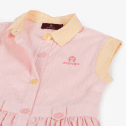 AIGNER-Girls Striped Pink Cotton Dress | Childrensalon