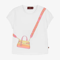AIGNER-Girls White Cotton Bag Print T-Shirt | Childrensalon