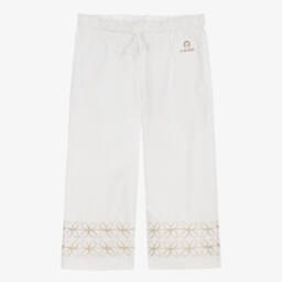 AIGNER-Girls White Cotton T-Shirt with Floral Embroidery | Childrensalon