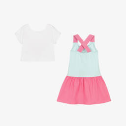 AIGNER-Girls White & Pink Cotton Dress Set | Childrensalon