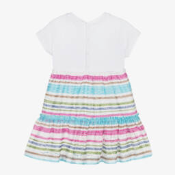 AIGNER-Girls White & Pink Striped Cotton Dress | Childrensalon