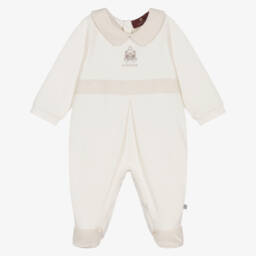 Комбинезон кремовый из пима хлопка с логотипом для девочек 