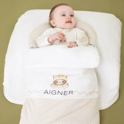 AIGNER-Ivory Pima Cotton Padded Teddy Bear Baby Nest (72cm) | Childrensalon
