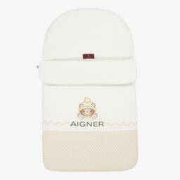 AIGNER-Ivory Pima Cotton Padded Teddy Bear Baby Nest (72cm) | Childrensalon