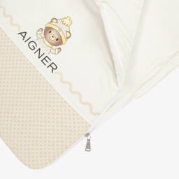 AIGNER-Ivory Pima Cotton Padded Teddy Bear Baby Nest (72cm) | Childrensalon