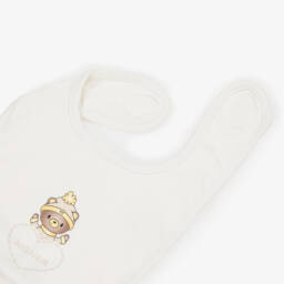 AIGNER-Ivory Pima Cotton Teddy Bear Velcro Bib | Childrensalon