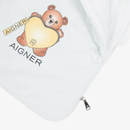AIGNER-Pale Blue Pima Cotton Teddy Bear Baby Nest (74cm) | Childrensalon