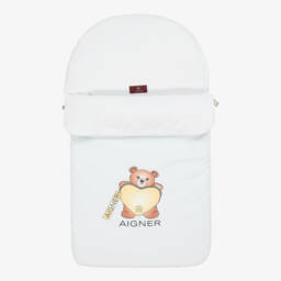 AIGNER-Pale Blue Pima Cotton Teddy Bear Baby Nest (74cm) | Childrensalon