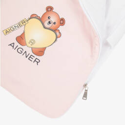 AIGNER-Pale Pink Pima Cotton Teddy Bear Baby Nest (74cm) | Childrensalon