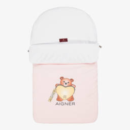 AIGNER-Pale Pink Pima Cotton Teddy Bear Baby Nest (74cm) | Childrensalon