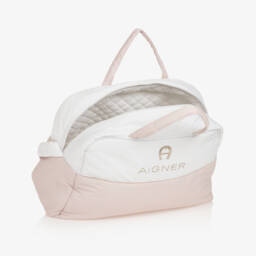 AIGNER-White & Beige Baby Changing Bag (43cm) | Childrensalon