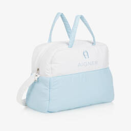 AIGNER-حقيبة تغيير الحفاضات لون أبيض وأزرق (43 سم) | Childrensalon