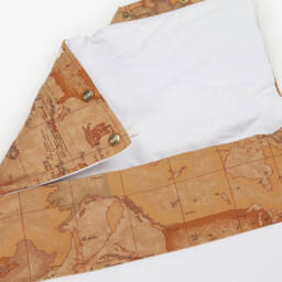 Alviero Martini-Baby Girls White & Beige Geo Map Cotton Nest (70cm) | Childrensalon