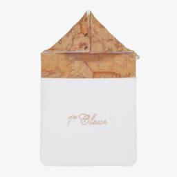Alviero Martini-Baby Girls White & Beige Geo Map Cotton Nest (70cm) | Childrensalon