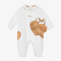 Girls White & Dark Beige Geo Heart Babygrow Set