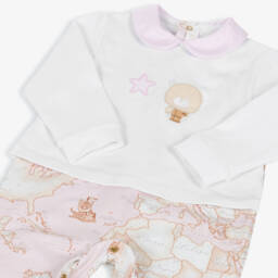 Alviero Martini-Girls White & Pink Geo Map Cotton Bear Babygrow | Childrensalon