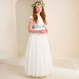 Amaya-Girls Ivory Embroidered Tulle Dress | Childrensalon