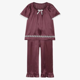 AMIKI Children-Girls Burgundy Red Pure Silk Pyjamas | Childrensalon