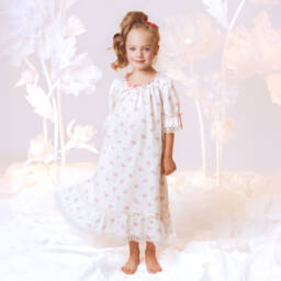 AMIKI Children-Girls Ivory & Pink Floral Cotton Nightdress | Childrensalon