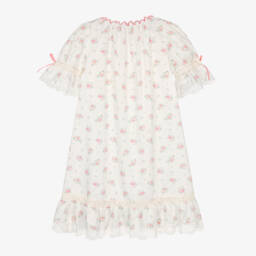 AMIKI Children-Girls Ivory & Pink Floral Cotton Nightdress | Childrensalon