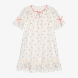 AMIKI Children-Girls Ivory & Pink Floral Cotton Nightdress | Childrensalon