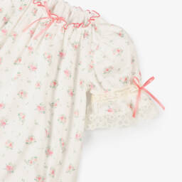 AMIKI Children-Girls Ivory & Pink Floral Cotton Nightdress | Childrensalon