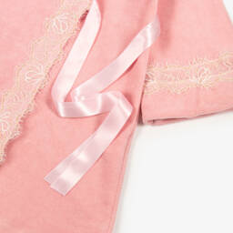AMIKI Children-Girls Pink Towelling Bath Robe with Glittery Lace Trims | Childrensalon