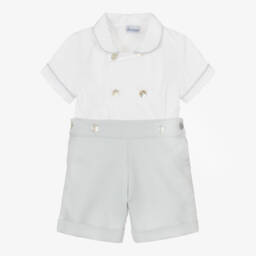 Ancar-Boys Grey & White Cotton Buster Suit | Childrensalon