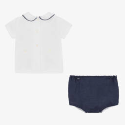 Ancar-Boys Navy Blue & White Cotton Buster Suit | Childrensalon