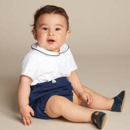 Ancar-Boys Navy Blue & White Cotton Buster Suit | Childrensalon