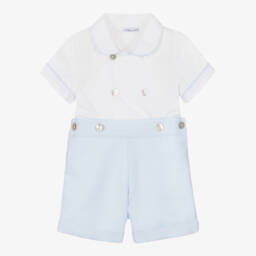 Ancar-Boys Pale Blue & White Cotton Buster Suit | Childrensalon