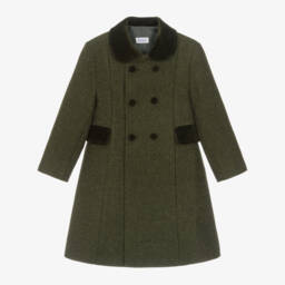 Ancar-Forest Green Felted Wool Coat with Velvet Trims | Childrensalon