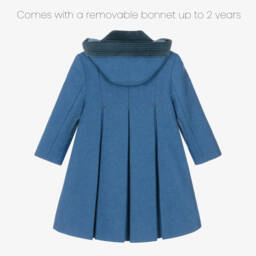 Ancar-Girls Pale Blue Wool & Velvet Coat  | Childrensalon