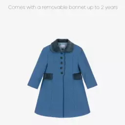 Ancar-Girls Pale Blue Wool & Velvet Coat  | Childrensalon