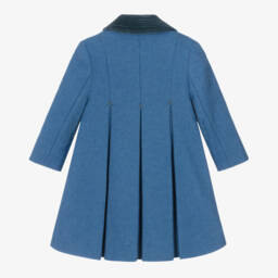 Ancar-Girls Pale Blue Wool & Velvet Coat  | Childrensalon