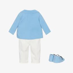 Andreeatex-Baby Boys Pale Blue Velvet & White 5 Piece Suit | Childrensalon
