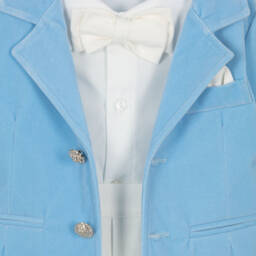 Andreeatex-Baby Boys Pale Blue Velvet & White 5 Piece Suit | Childrensalon