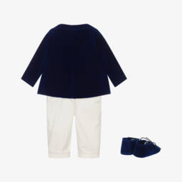 Andreeatex-Baby Boys Royal Blue Velvet & White 5 Piece Suit | Childrensalon