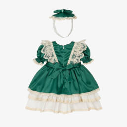 Andreeatex-Baby Girls Green Satin Dress Set | Childrensalon