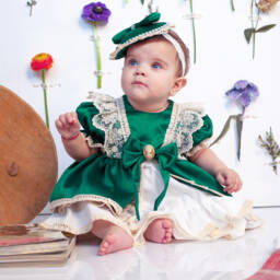 Andreeatex-Baby Girls Green Satin Dress Set | Childrensalon