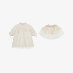 Andreeatex-Комплект с платьем кремово-розовый из тюля с вышивкой для малышек | Childrensalon