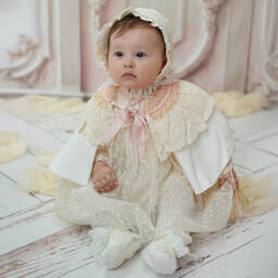 Andreeatex-Комплект с платьем кремово-розовый из тюля с вышивкой для малышек | Childrensalon