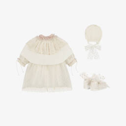 Andreeatex-Комплект с платьем кремово-розовый из тюля с вышивкой для малышек | Childrensalon