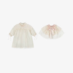 Andreeatex-Комплект с платьем кремово-розовый из тюля с вышивкой для малышек | Childrensalon